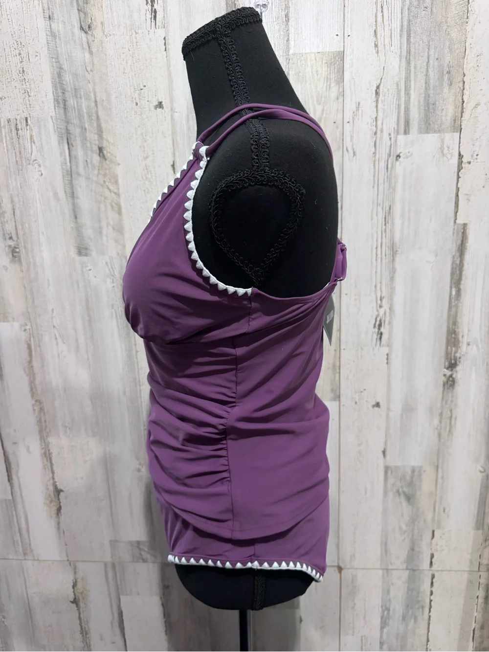 Women's Purple V-Neck Tankini Bikini Set with Contrast Trim